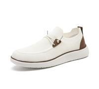 VGPSFN Herren Mokassins Flache Slipper Slip on Loafer Slipper Bootsschuhe Walkingschuhe Anzugschuhe Bequem Atmungsaktive Leichtgewichts Fitness Turnschuhe Weiß EU 46