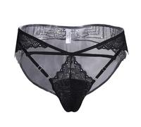 VhoMes Sexy Männer-Spitzenunterwäsche Crossdresser Camel Toe Shaping Dessous Versteckte Gaffel Panty Rücken Atmungsaktive Mesh-Slips (Color : Schwarz, Size : XL)