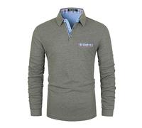 VHUQGVU Poloshirt Herren Langarm Baumwolle Slim Fit Klassisch Kariertes Patchwork T-Shirt Golf und Tennis Sport Tops,Grau,M