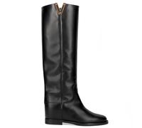 VIA ROMA 15 Schwarzer Lederstiefel mit goldenem V und innerem Keilabsatz - 2568 SANTA MONICA SCHWARZ - Größe, Schwarz , 37 EU