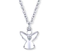 VIASOUL® Halskette Schutzengel mit Herz I Engel-Anhänger-Kette für Mädchen I Kinder-Schmuck I Mit 585er Gold überzogen & Zirkonia-Edelstein (Silber)