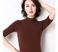 Vibner Damen XXL Braun Einfarbig Kaschmir Wolle Sommer Rollkragen Kurzarm Pullover T-Shirt