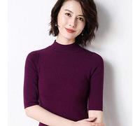 Vibner Kurzarm Damen Kaschmir Rollkragenpullover Kurzarm Strickpullover T-Shirt Basis T Wolle Kaschmirpullover Plus Size Damen Pullover M Lila
