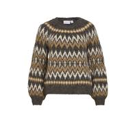 VIBOWS O-NECK L/S JACQUARD KNIT TOP Coffee Bean - Gr. - L