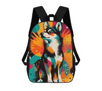 Vibrant Husky Pop Art Striking Modern Dog Print Colorful Dog Portrait 3D-gedruckte Kinderrucksäcke, Modische Freizeitrucksäcke, Niedliche Reisetaschen, Outdoor-Freizeitrucksäcke Für Jungen Und Mädch
