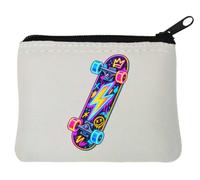 Vibrant Neon Lightning Bolt Skateboard Art Neopren Münztasche 10 x 11 cm Weiß