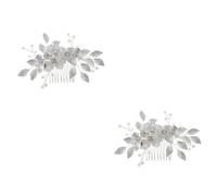 VICASKY 2 Stck. Eleganter Braut Haarkamm mit Funkelnden Kristallblumen Handgefertigtes Silbernes Hochzeits Haaraccessoire für Frauen und Mädchen Modischer Schmuck für Braut und