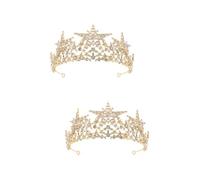 VICASKY 2 Stck. Goldene Stern Krone Haarband aus Legierung mit Funkelnden Kristallen Eleganter Haarschmuck für Braut Hochzeit Geburtstag und Festliche Anlässe Geeignet für Damen und