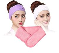 VICASKY 3 Stück Spa Stirnband aus Frottee Elastisch mit Weiß Rosa Violett Make Up Haarband Damen Gesichtsbehandlung Dusche