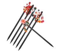 VICASKY 6 Stück-pack Holz Haarstäbchen mit Quasten und Blumenmuster 18cm Haarnadel für Damen Vielseitige Haar Accessoires für Duttfrisuren und Festliche Anlässe