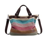 VICASKY Canvas Schultertasche Damen Große Tote Bag mit Kontrastfarbigen Streifen Leichte Robuste Umhängetasche aus Segeltuch Geräumig und Vielseitig für Alltag Reisen und Einkaufen