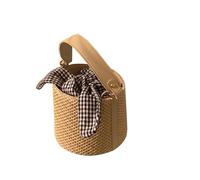 VICASKY Handgewebte Strohwebtasche mit Schleife Geräumige und Verschleißfeste Umhängetasche aus Pu für Strandbesuche und Alltag in Khaki