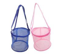 VICASKY Kinder Netz Strandtasche 2 Stück Mesh Tasche Mit Verstellbarem Tragegurt Tragbarer Strandspielzeug Organizer Für Muscheln Und Sandspielzeug Leicht Faltbar Blau Und Rosa