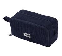 VICDUEKG Federmäppchen aus Cord-Stoff Federtaschen Mäppchen mit 3 Fächer Schulmäppchen Große Kapazität Stiftetasche Pencil Case für Schule & Büro (Dunkelblau)