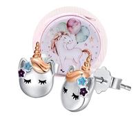VICKWOOD Einhorn/Schmetterling/Herz Ohrstecker aus 925 Silber in Pink/Gold/Silber Ohrringe mit Zirkonia/Perlmutt für Mädchen (Einhorn_Tiny)