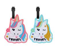 Vicloon 2 Stück Gepäckanhänger, Gepäckanhängern aus PVC,Gepäckanhänger ID Etikett, Tags Identifizierung von Gepäck und Koffer,Reisezubehör-Einhorn