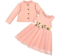 Vicloon Baby Mädchen Kleid mit Strickjacke Set, Baumwollkleid, Kleinkind Ärmellose Blumen Tüll Tutu Kleider und Langarm Waffel, 2 Stück ärmellosem Tüllkleid Outfit Set für Mädchen 6-9 Monate, Rosa