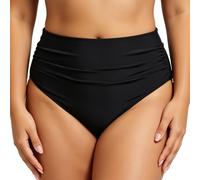 Vicloon Damen Bikinihose High Waist, Bikini mit Falten Hohe Taille für Damen, Klassische Bikini Hose Damen Schwarz, Shape Bikini Unterteil, Bauchweg Raffung Cheeky Badehose Bikini Slip für Strand