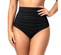 Vicloon Damen Bikinihose High Waist, Bikini mit Falten Hohe Taille für Damen, Klassische Bikini Hose Damen Schwarz, Shape Bikini Unterteil, Bauchweg Raffung Cheeky Badehose Bikini Slip für Strand