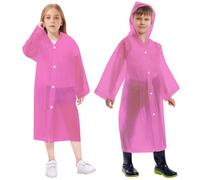Vicloon Kinder Regenmantel, 2 Stück Regenponcho Kinder, Wiederverwendbar Transparent Regenmantel EVA für Reisen, Wandern, Radfahren & Camping(Rosa)