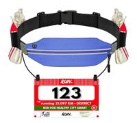 Vicloon Laufgürtel für Handy, Schwarze Leichte Lauftasche,Triathlon Startnummernband Laufgurt, Laufgürtel mit Kopfhöreranschluss und Nummernhalter&6 Gel-Halter für Joggen Marathon,Blau