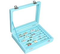 Vicoter Ring-Organizer-Tablett mit 7 Fächern, Samt, Schmuck, Ohrring, Aufbewahrungsbox mit transparentem Deckel, Schmuckvitrine für Mädchen, Ehefrau, Mutter, Frauen (hellblau)