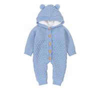 VICROAD Baby Strampler Gestrickter Overall Babykleidung Kapuze mit Süßen Ohren für Jungen Mädchen Neugeborene