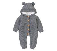 VICROAD Baby Strampler Gestrickter Overall Babykleidung Kapuze mit Süßen Ohren für Jungen Mädchen Neugeborene