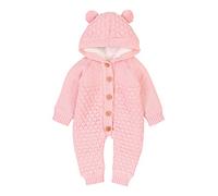 VICROAD Baby Strampler Gestrickter Overall Babykleidung Kapuze mit Süßen Ohren für Jungen Mädchen Neugeborene