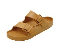 VICT POPU Pantoletten Damen mit Fussbett Sandalen Flach Rutschfest Sommer Badelatschen Lässig EVA Slides Erwachsene Schlappen Tan 38