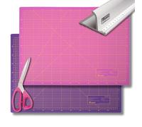 Victor Schneidematten Set Violett Pink 45x60cm 3-lagig Schneidematte A2 selbstheilend inklusive Schere und Schneidelineal 52cm aus Aluminium