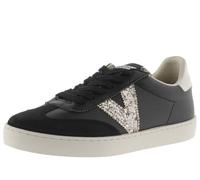 victoria Low-Top Berlin Ciclista Pumped Leder-Effekt & Glitter-Logo & Spaltleder-Zehe 1126198 für Damen Negro 37