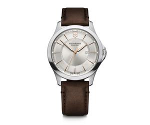 Victorinox Alliance 40mm Herrenuhr silver dial, brown leather strap