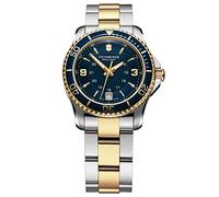 Victorinox Damen Armbanduhr Maverick Small Ø 34 mm, Swiss Made, Analog Quarz, Wasserdicht bis 100 m, Edelstahl-Armband, Silber/Gold/Blau