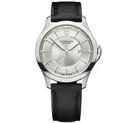 Victorinox Herren Armbanduhr Alliance Ø 40 mm, Swiss Made, Analog Quarz, Wasserdicht bis 100 m, Saphirglas, Leder-Armband, Silber/Schwarz