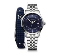 Victorinox Herren Armbanduhr Alliance mit Taschenmesser Ø 40mm, Swiss Made, Analog Quarz, Wasserdicht bis 100m, Saphirkristallglas, Edelstahl Armband, Silber/Blau, 241802.1
