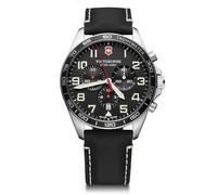 Victorinox Herren Armbanduhr Fieldforce Chrono Ø 42 mm, Swiss Made, Analog Quarz, Wasserdicht bis 100 m, Saphirglas, Leder-Armband, Weiß/Schwarz