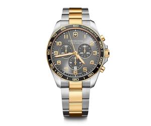 Victorinox Herren Armbanduhr FieldForce Classic Chrono Ø 42 mm, Analog Quarz, Wasserdicht bis 100 m, Edelstahl-Armband, Grau/Silber/Gold