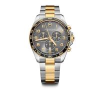 Victorinox Herren Armbanduhr FieldForce Classic Chrono Ø 42 mm, Swiss Made, Analog Quarz, Wasserdicht bis 100 m, Edelstahl-Armband, Grau/Silber/Gold