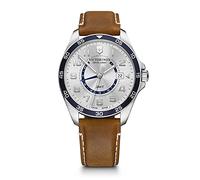 Victorinox Herren Armbanduhr FieldForce Classic GMT Ø 42 mm, Swiss Made, Analog Quarz, Wasserdicht bis 100 m, Leder-Armband, Silberweiß/Braun