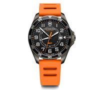 Victorinox Herren Armbanduhr FieldForce Sport GMT Ø 42 mm, Swiss Made Analog Quarz, Wasserdicht bis 100 m, Kautschuk-Armband, Schwarz/Orange