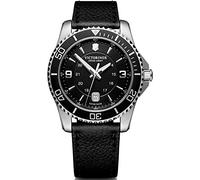 Victorinox Herren Armbanduhr Maverick Ø 43 mm, Swiss Made, Analog Quarz, Wasserdicht bis 100 m, Saphirglas, Leder-Armband, Schwarz