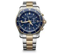 Victorinox Herren Armbanduhr Maverick Chronograph Ø 43 mm, Swiss Made, Analog Quarz, Wasserdicht bis 100 m, Edelstahl-Armband, Blau/Silber/Gold
