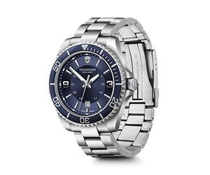 Victorinox Herren-Uhr Maverick Large, Herren-Armbanduhr, analog, Quarz, Wasserdicht bis 100 m, Gehäuse-Ø 43 mm, Armband 21 mm, 178 g, Silber