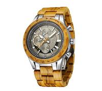 VICVS Herrenuhren aus Holz und Edelstahl, Chronograph 3 Zifferblätter Chronograph Quarz Casual Business Multifunktionale Herrenuhren aus Holz, handgefertigt (Olive Metal)