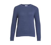 Vila Rundhalspullover VIDALO O-NECK L/S KNIT TOP NOOS – Damen, Feinstrick 100% Baumwolle, blau S (36)