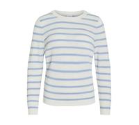 Rundhalspullover VILA "VIDALO O-NECK L/S STRIPE KNIT TOP- NOOS", Damen, Gr. S, weiß alyssum stripes:nantucket breeze, Rippstrick, Obermaterial: 100% Baumwolle, gestreift, regular fit normal, Rundhals,