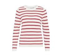 Rundhalspullover VILA "VIDALO O-NECK L/S STRIPE KNIT TOP- NOOS", Damen, Gr. L, weiß alyssum stripes:nantucket breeze, Rippstrick, Obermaterial: 100% Baumwolle, gestreift, regular fit normal, Rundhals,