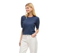 Kurzarmpullover VILA "VIDALO O-NECK S/S KNIT TOP - NOOS", Damen, Gr. XS (34), blau (vintage indigo), Strick, Obermaterial: 100% Baumwolle, unifarben, modisch, regular fit normal, Rundhals, Kurzarm Rip
