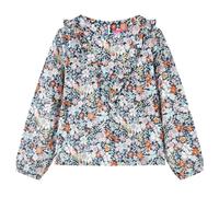 vidaXL Kinder Langarmbluse mit Blumenmuster Rüschen Langarmshirt Bluse Dunkelblau 104